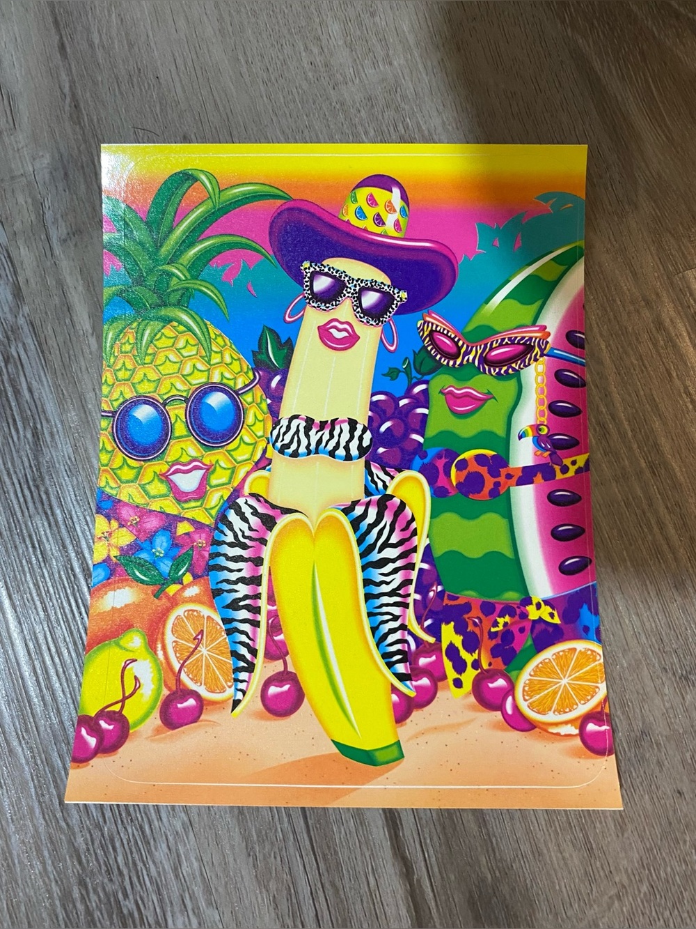 RARE Vintage 90s Lisa Frank Jumbo Sticker Tropical Fruit Banana & Pineapple